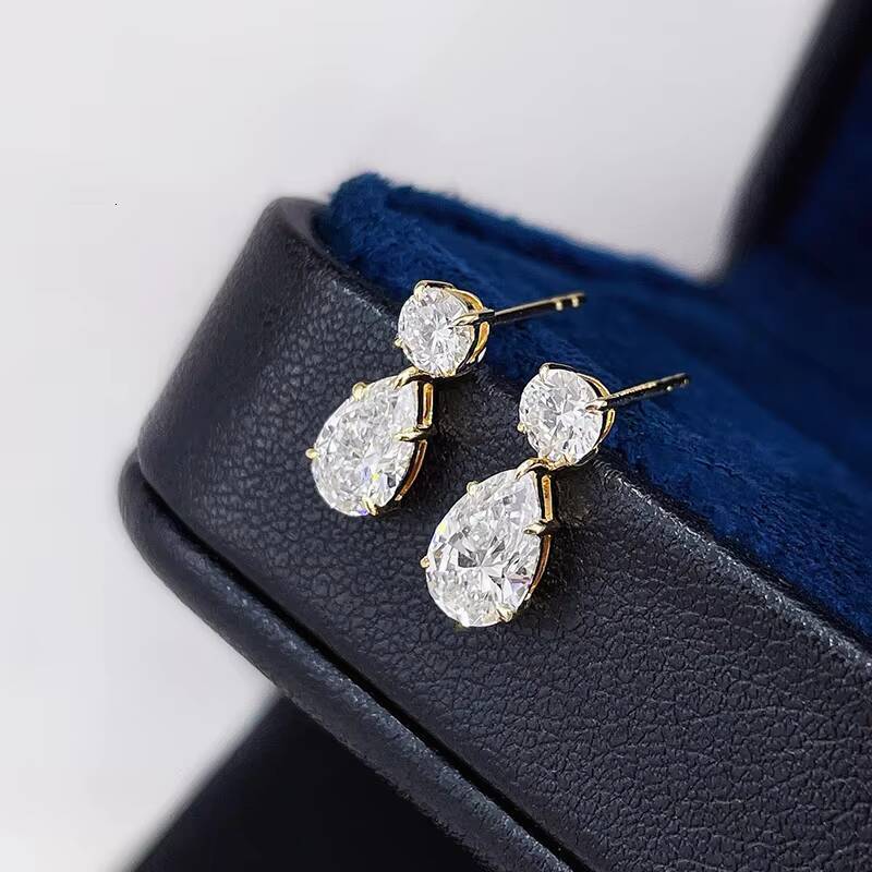 IGI Certified Lab Grown Diamond Stud Earrings 18K Solid Gold Pear Drop Eardrop Unique and Elegant Jewelry