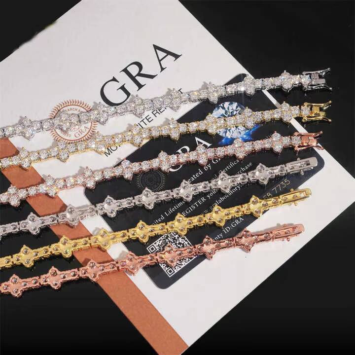 Mini Cross Hip Hop Jewelry 3mm 4mm VVS Moissanite Tennis Chain Bracelet 925 Silver Iced Out Rope Chain Necklace for Men Women