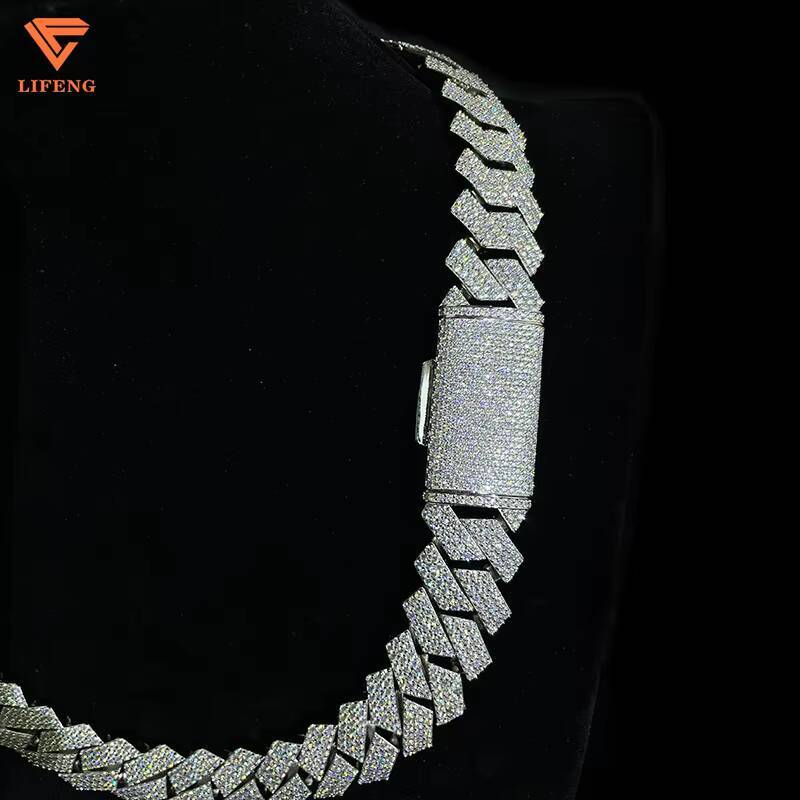 Elegant Wholesale Male Accessory: Genuine Moissanite Set Cuban Chains in High-Polish 925 Finishing