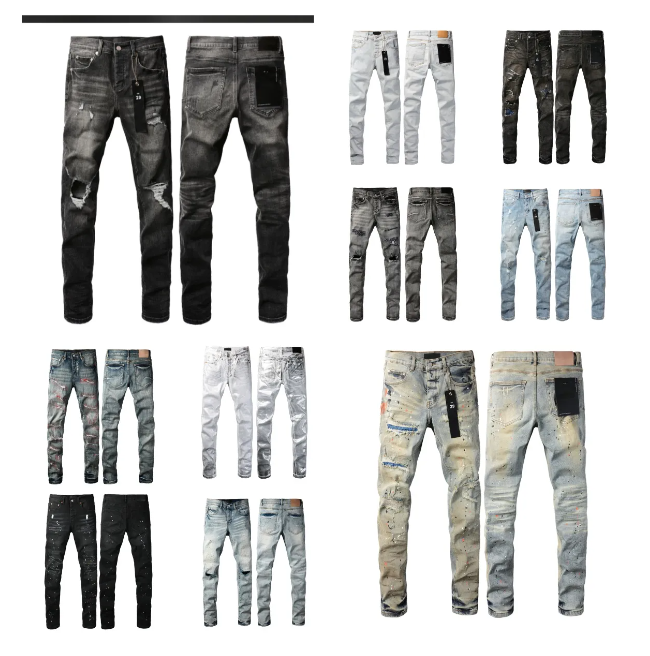 Designer purples jeans for mens Fashion Mens Designer Splicing Jeans Ripped Denim Pants Luxury Hip Hop Distressed Men Women Trousers black jeans US 28-40