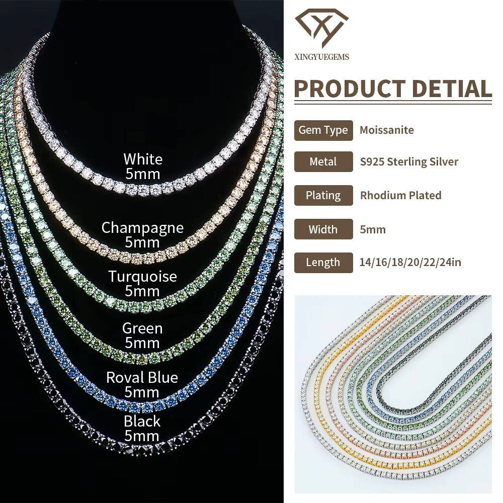 5mm Moissanite Tennis Chain GRA Certificate VVS Moissanite Necklace Women Men 925 Sterling Silver Handmade Tennis Chain Necklace