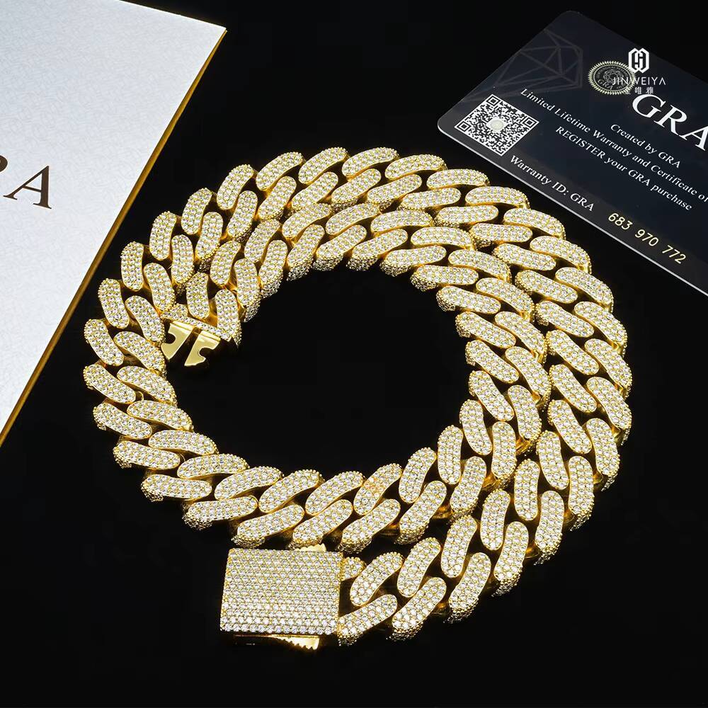 Most Popular Classic Design 18mm 925 Silver VVS Moissanite Iced Out Cuban Link Chains for Men Gold Plated Necklace