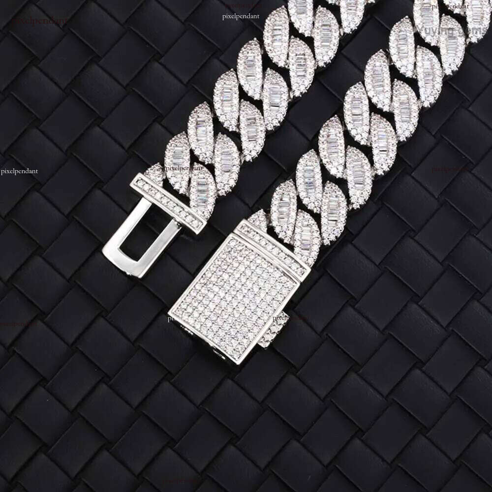 Jewelry d Color Vvs Baguette Moissanite Dia Solid Sier Cuban Link Chain for Hiphop Life