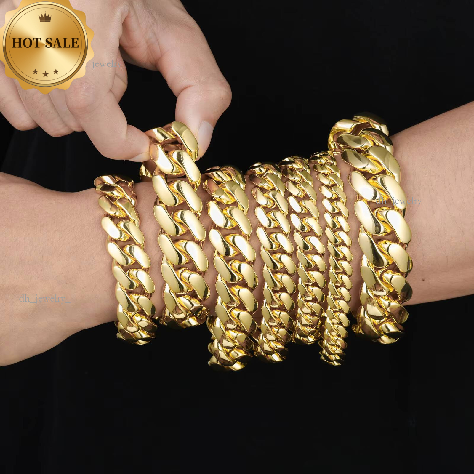 Cubana Wholesale Hip Hop Jewelry 14K Gold Plated Miami Cuban Link Chain Bracelet Heavy Solid Custom Fashion Man Women