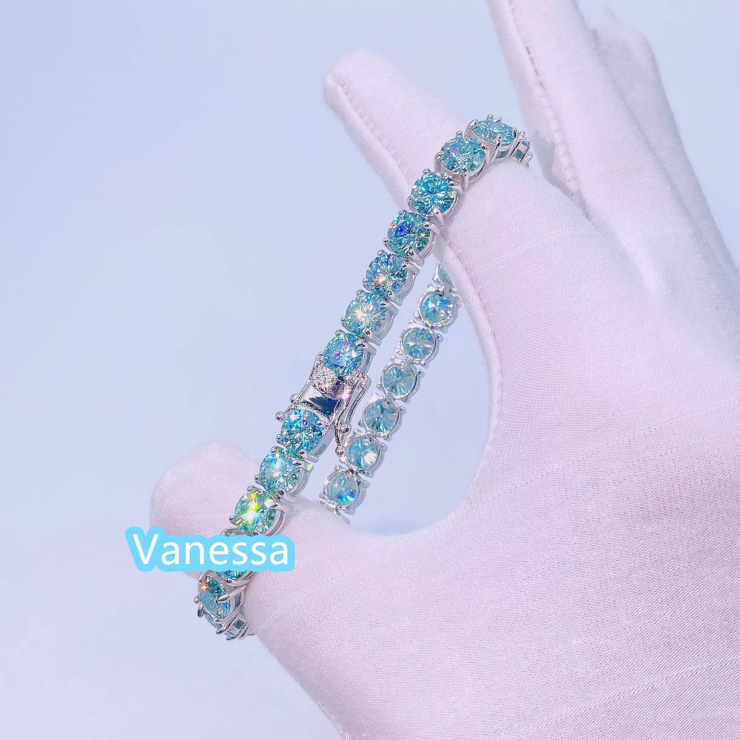 Hot Sale Summer Color Blue Green Moissanite Tennis Necklace S925 Sterling Silver Tennis Bracelet Blue Moissanite Tennis Chain