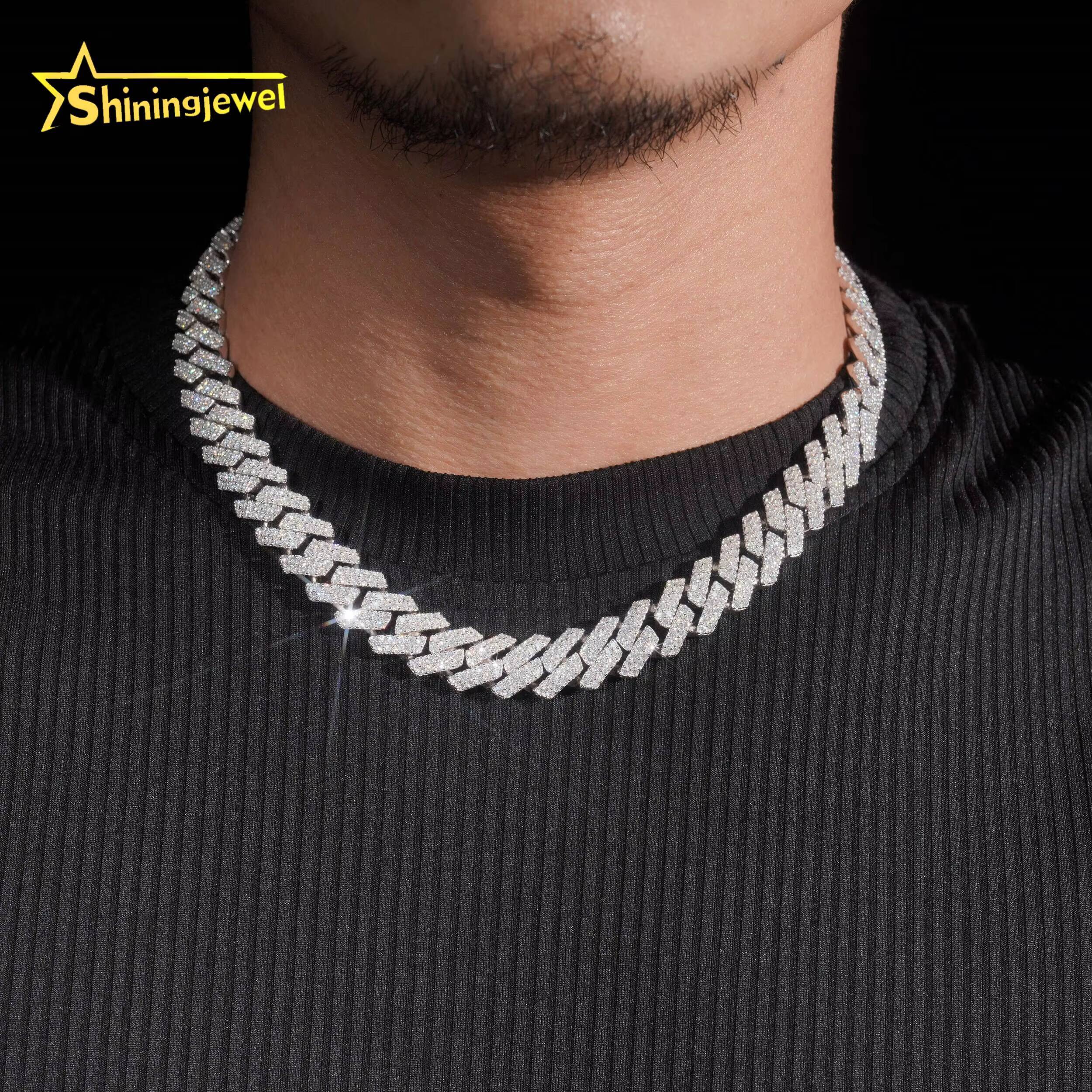 Cuban Necklace 13mm Cuban Link Chain 925 Sterling Silver Gold Plated Pass Diamond Test VVS Moissanite Iced Out Hip Hop Jewelry