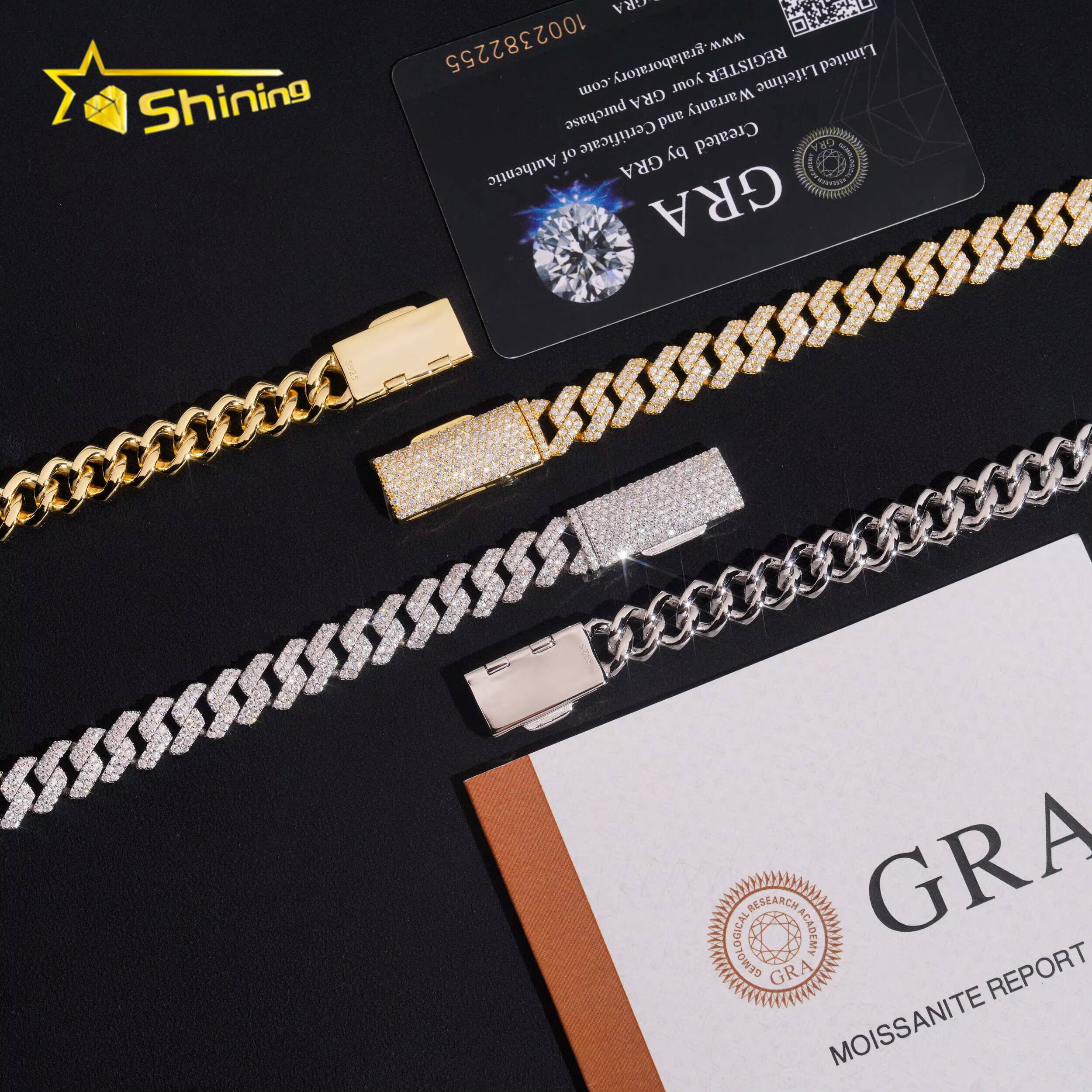 RTS Promotion Hot Selling Hip Hop Jewelry 10mm Solid 925 Sterling Silver Men Necklace Iced Out VVS Moissanite Cuban Link Chain