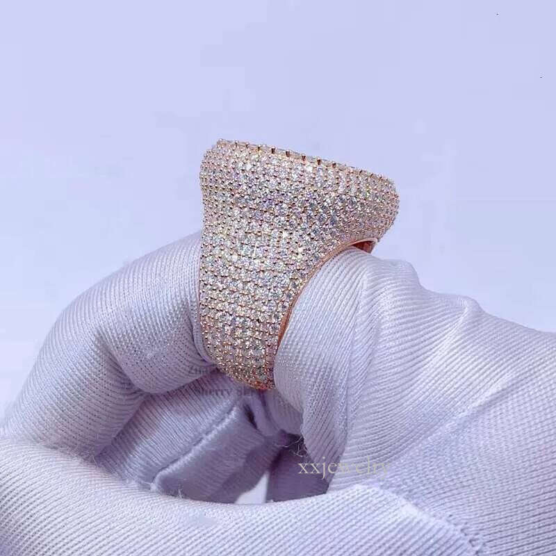 Pass 100% testGra Certificated Rose Gold Iced Out Hip Hop Moissanite Ring Men Vvs