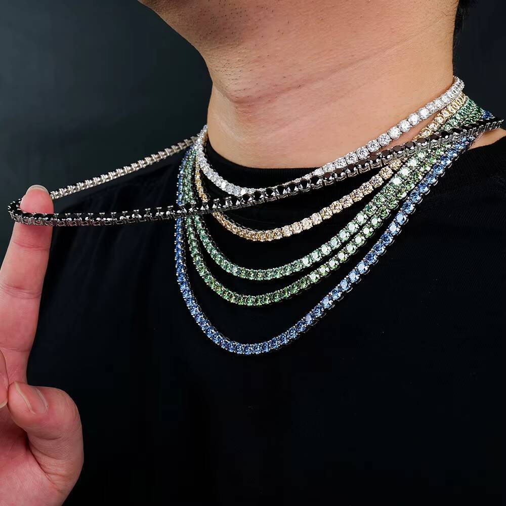 5mm Moissanite Tennis Chain GRA Certificate VVS Moissanite Necklace Women Men 925 Sterling Silver Handmade Tennis Chain Necklace