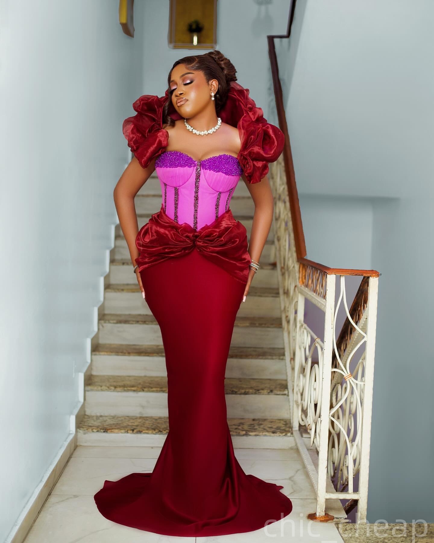 Dark Red Mermaid Prom Dresses 2025 Beaded Satin Portrait Evening Formal Party Second Birthday Engagement Gowns Plus Size Dress For Special Occasions Z