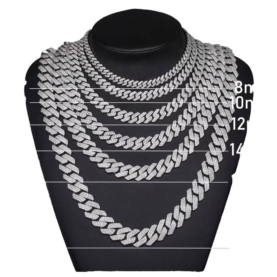 High Quality Cubana Hop Jewelry 6-20mm 925 Sterling Silver VVS Moissanite Iced Out Cuban Link Chain Necklace for Men