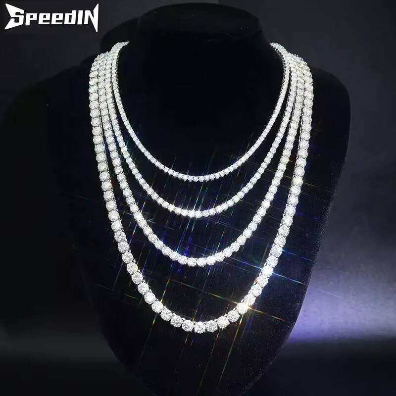 Speedin Custom GRA Jewelry S925 Silver Pass Diamond Tester Tennis Ice Out Moissanite Diamond Tennis Necklace Chain