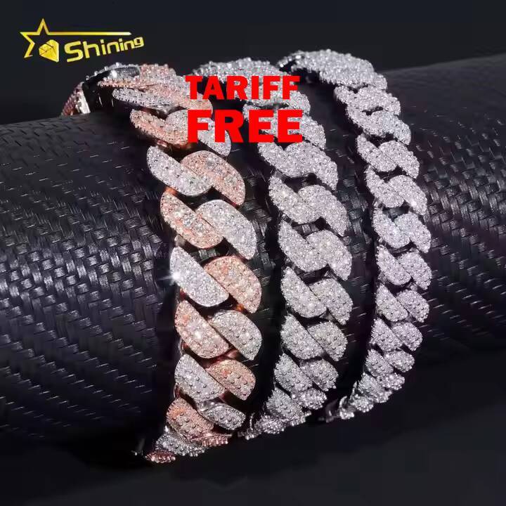 Wholesale Price 10mm 13mm 15mm Cuban Chain Silver 925 Iced Out Vvs Moissanite Diamond Hip Hop Jewelry Cuban Link Bracelet Men