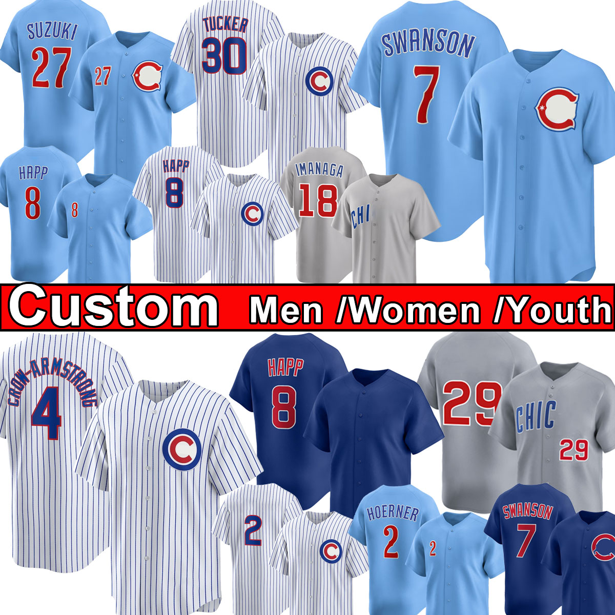 Dansby Swanson, Seiya Suzuk, Cubs Baseball Jerseys Pete Crow-Armstrong, Seiya Suzuki, Kyle Tucker, Nico Hoerner, Ian Happ, Michael Busch, Justin Turner, Connect Women Kids