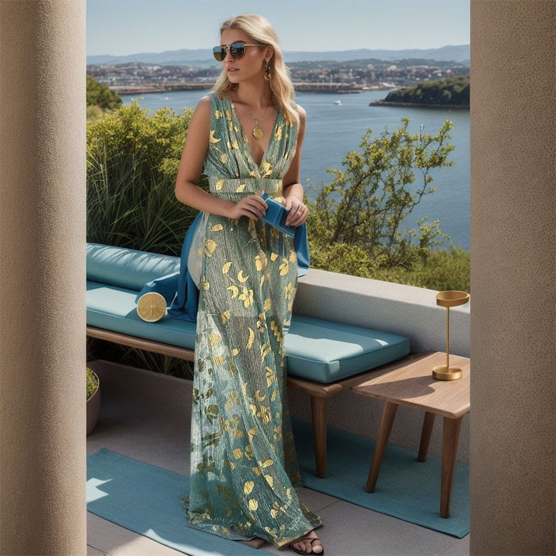 Summer 2025 European and American new women's S dress sexy V-neck lace up dress trend new designer dress