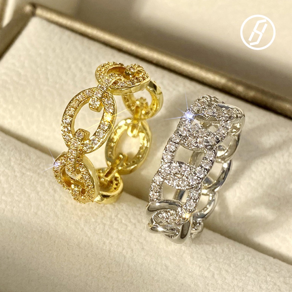 Free Shipping 2025 New Round Buckle Micro-inlay Design Geometric Trendy Style Personalized Cuban Chain Designer Ring for Women