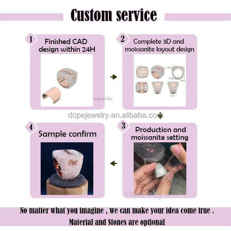 Hiphop Iced Out Two Tone Cluster Square Sier VVS Baguette Dias Moissanite Mens Ring