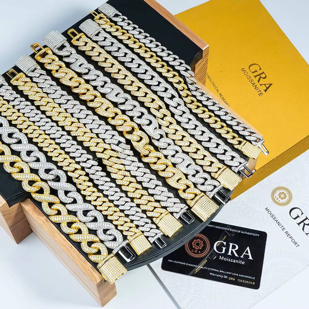 2023 New Style Miami Hip Hop Bling Iced Out Bulk 925 Sterling Silver VVS Moissanite Mens Cuban Link Hand Chain Bangle Bracelet
