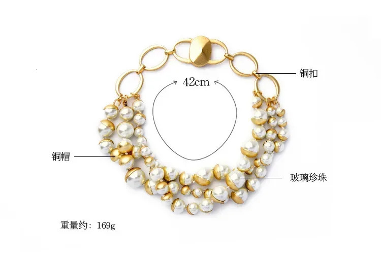 Vintage Elegant Glass Pearl Multilayer Short Necklace for Women Chokers Collares and Bracelet 250730