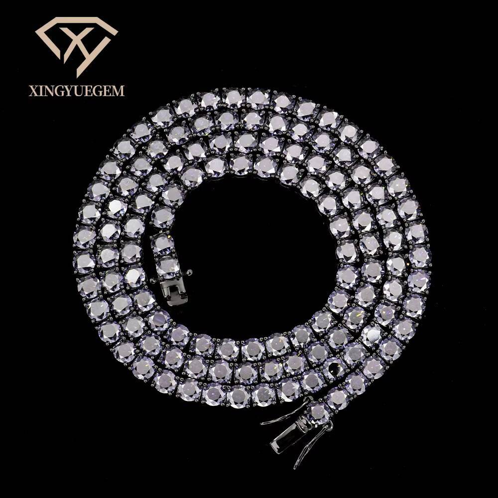 Custom Unisex Fine Jewelry 925 Sterling Silver Black Gold Plated Gra 4mm Grey Mossanite Moissanite Diamond Tennis Chain Necklace