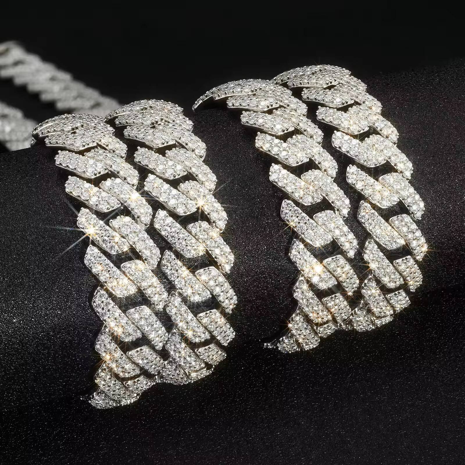 Iced Out Hip Hop 14mm Wide 2 Rows Cuban Link Chain Vvs Mossanite 925 Sterling Silver Cuban Link Chain