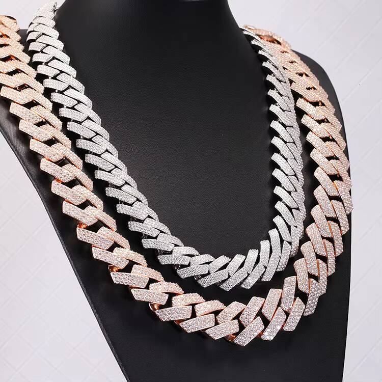 Custom 26mm Heavy Cuban Chain S925 Solid Silver with Shine D Vvs Moissanite Cuban Link Chain Iced Out Rose Gold Hip Hop Necklace
