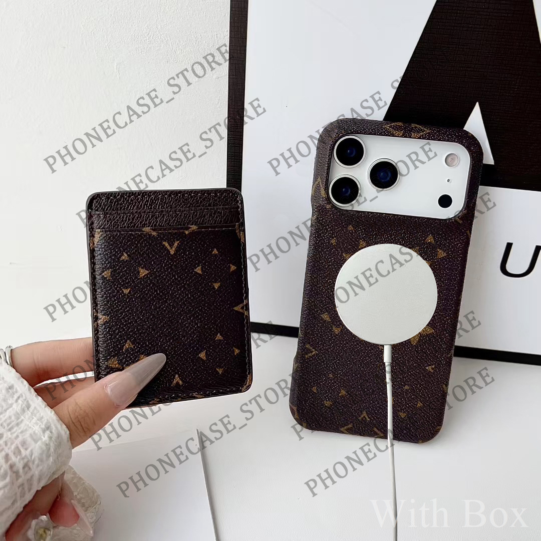 Magsafe iPhone Phone Case 17 16 Pro Max Luxury Leather Card Magnetic Charging Cases Hi Quality 19 18 17pro 16pro 15pro 15 14 14pro 13 Designer Purse with Box Woman Man