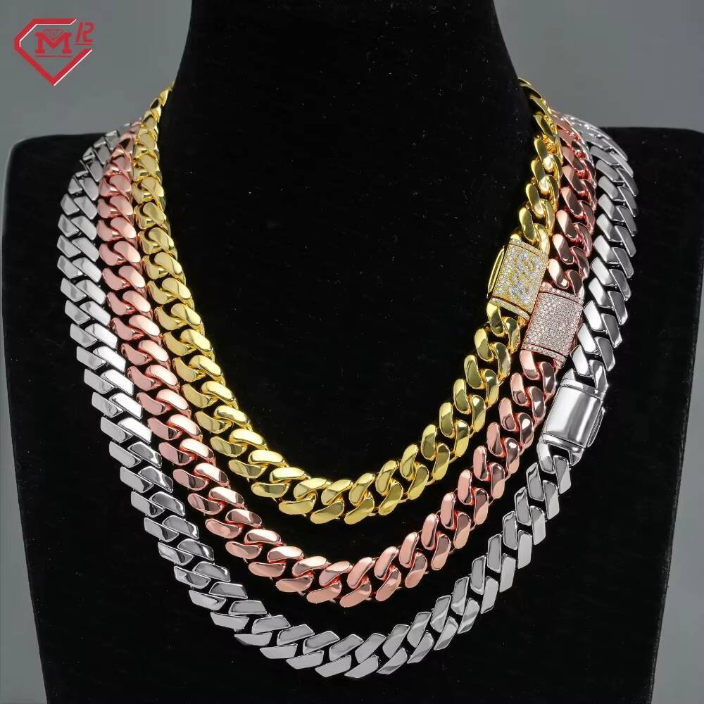 Hip Hop Moissanite Clasp Cuban Link Chain Plating 12mm Necklace Men 925 Silver Cuban Chain