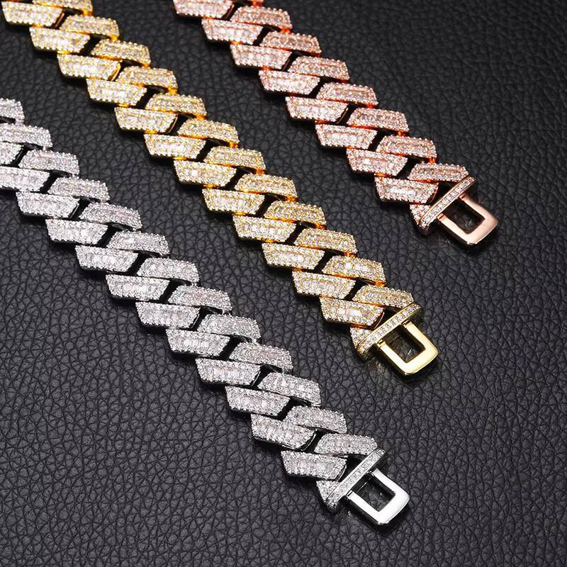 New 16mm Rhombus Maimi Cuban Link Chain Mixed CZ Diamond Iced Out Hip Hop Necklace 18K Gold Plated Brass Factory Direct Supply