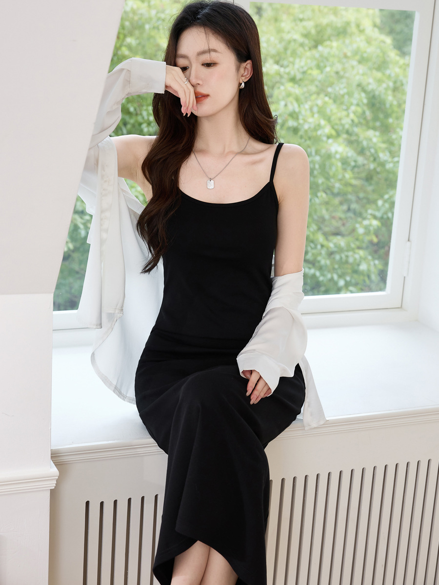 LW5215 Suspender dress women's summer 2025 new pure cotton striped vest long skirt slim fit
