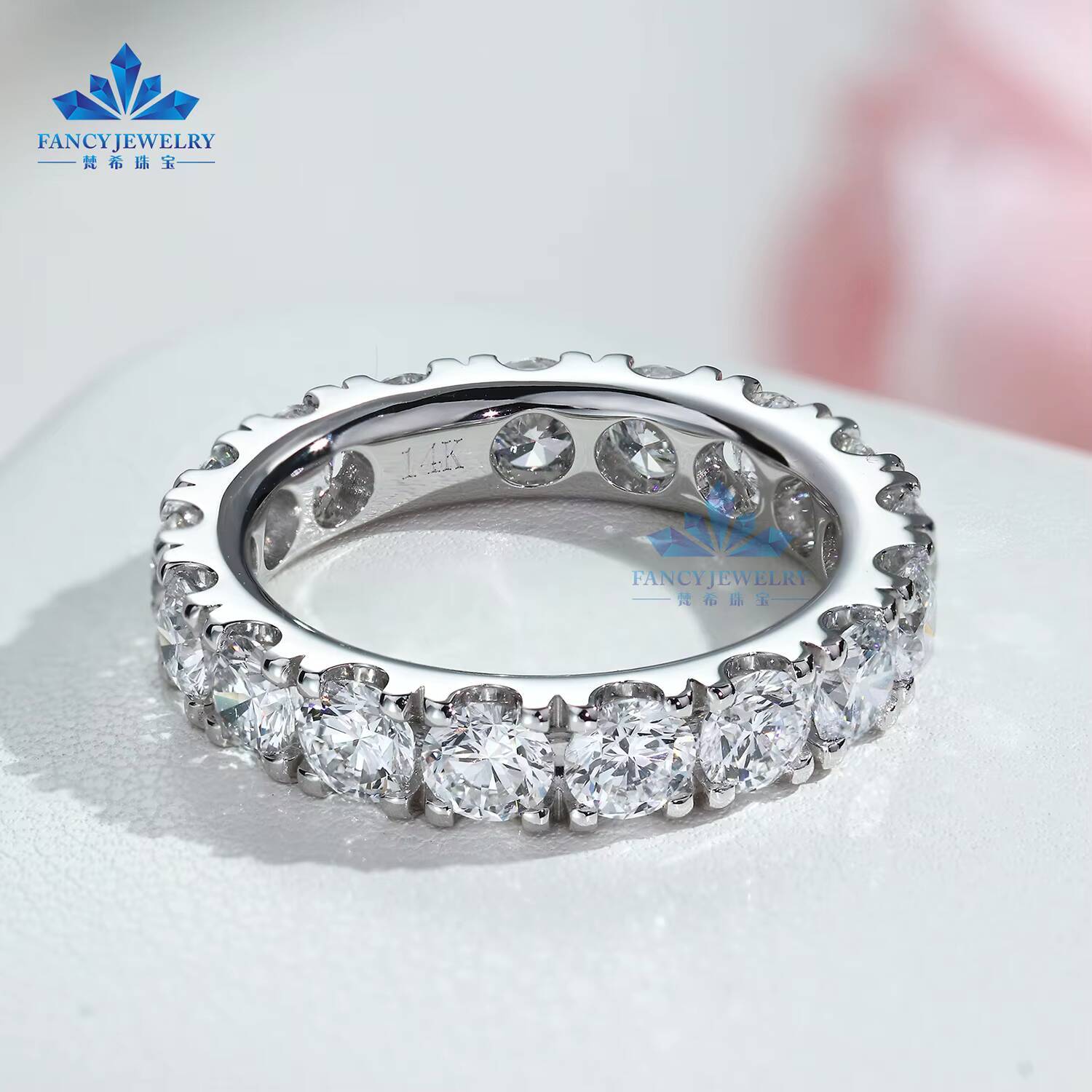 Customized Luxury 14K/18K Solid Gold Moissanite Rings Round Shape Engagement Eternity Bands Ring for Women Men