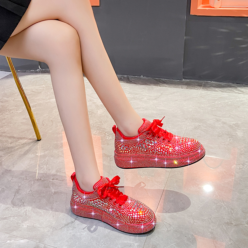 Autumn Water Diamond Thick Bottom Shining Crystal Sports Shoes Luxury Designer Shoes Trendy Casual Flat Shoes Thick soled Designer Casual Shoes zapato