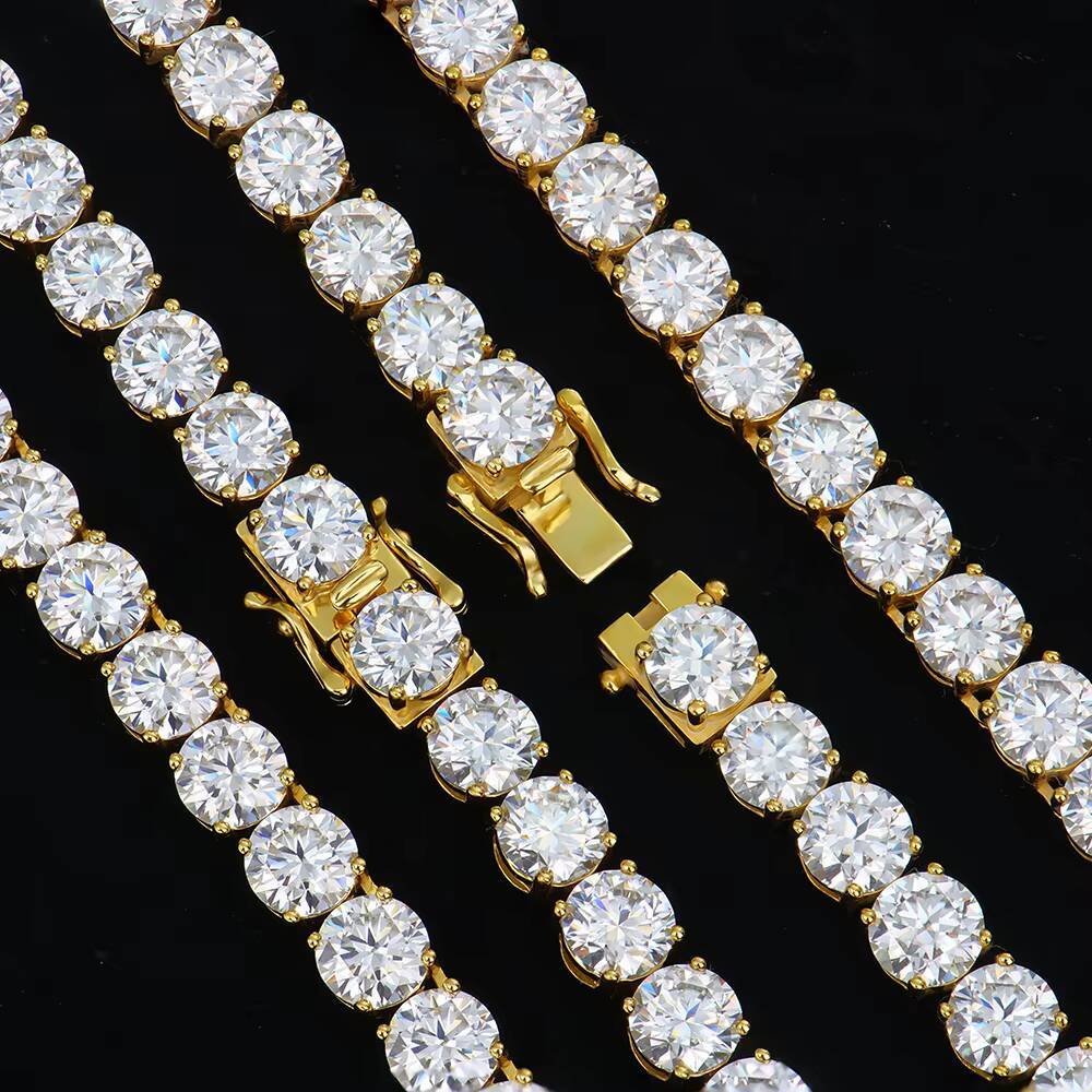 Vvs Hiphop Buckle 6mm Cluster Gold Plated Women Tennis 925 Sterling Silver Mossanite Moissanite Diamond Fashion Chains Necklaces