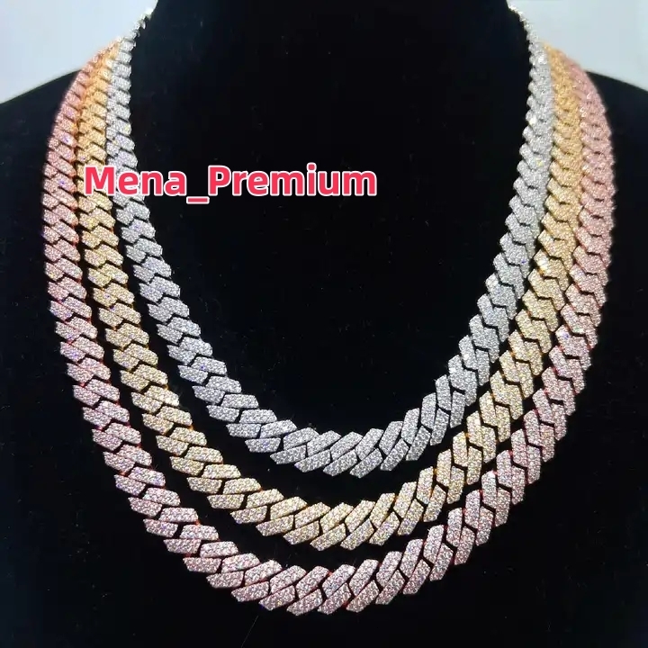 Pass Diamond Tester 925 Silver Necklace Diamond Jewelry Iced Out 10mm Double Rows Hip Hop Moissanite Cuban Chain