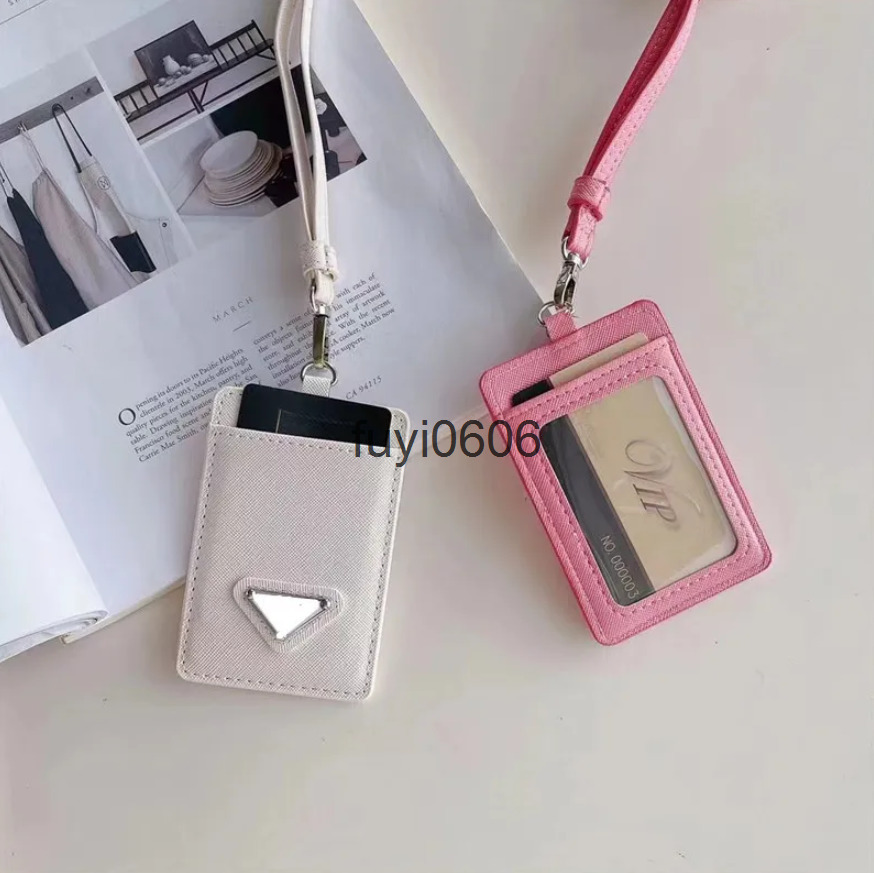 TOP Designer Luxury Work Card Holder Necklaces Hanging Rope Pendant Card Bags Student ID cards bag Rhinestone Triangler leather Wallets for Men Women