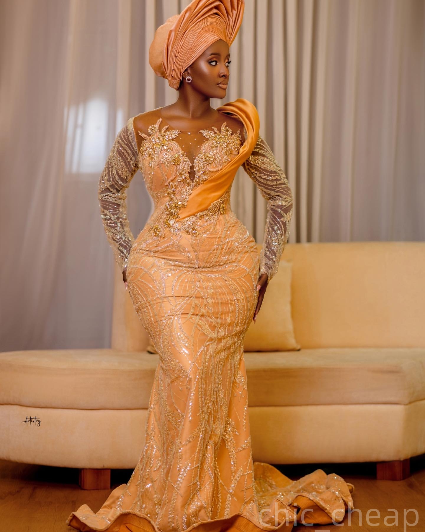 Gold Mermaid Prom Dresses 2025 Crystals Sequined Sheer Neck Evening Formal Party Second Birthday Engagement Gowns Plus Size Dress For Special Occasion
