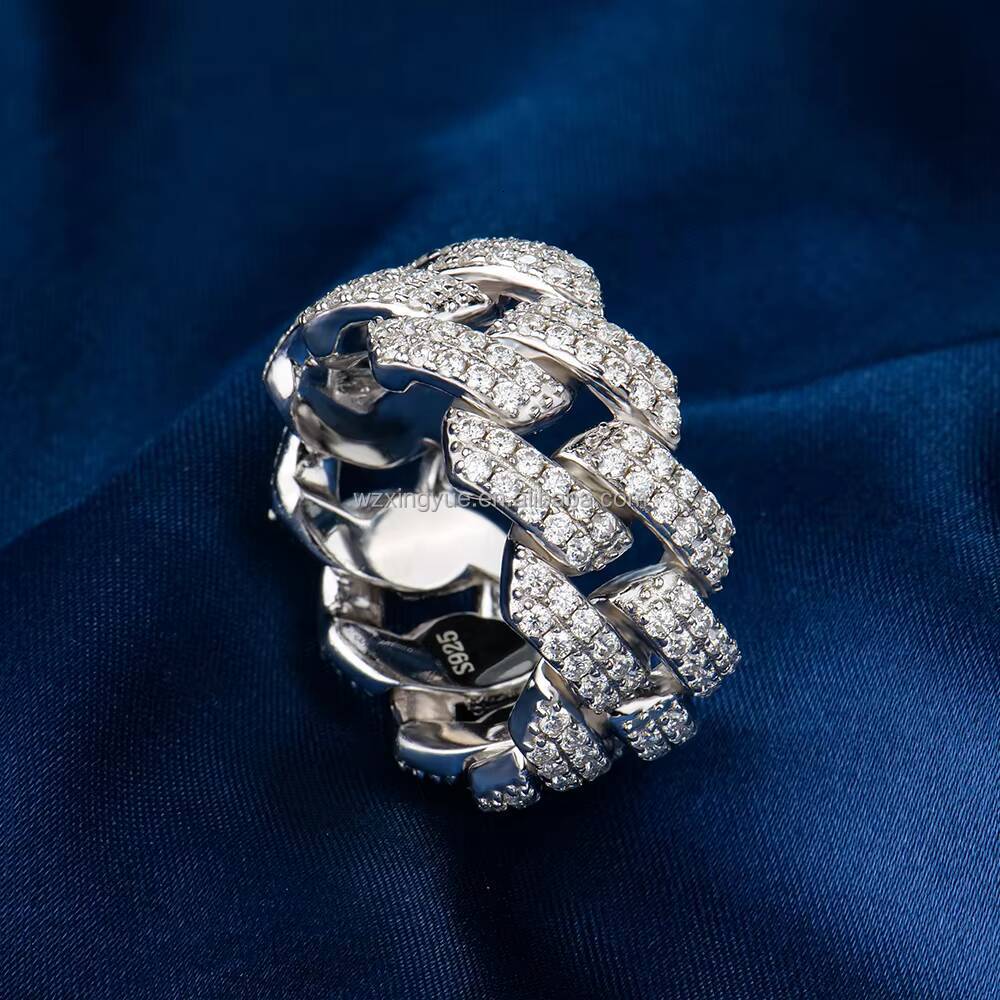 Fashion Design Cuban Ring Mossanite D Color VVS 925 Sterling Silver Fine Jewelry Hip Hop Style