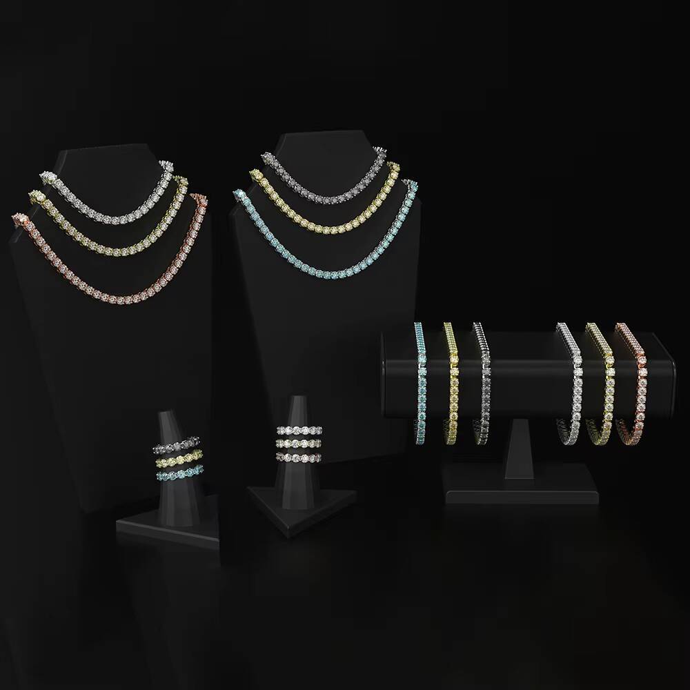 Hip Hop Ice Out 3mm 4mm 5mm 6mm Black Blue 925 Sterling Silver VVS Moissanite Diamond Tennis Bracelet Link Chain Necklace