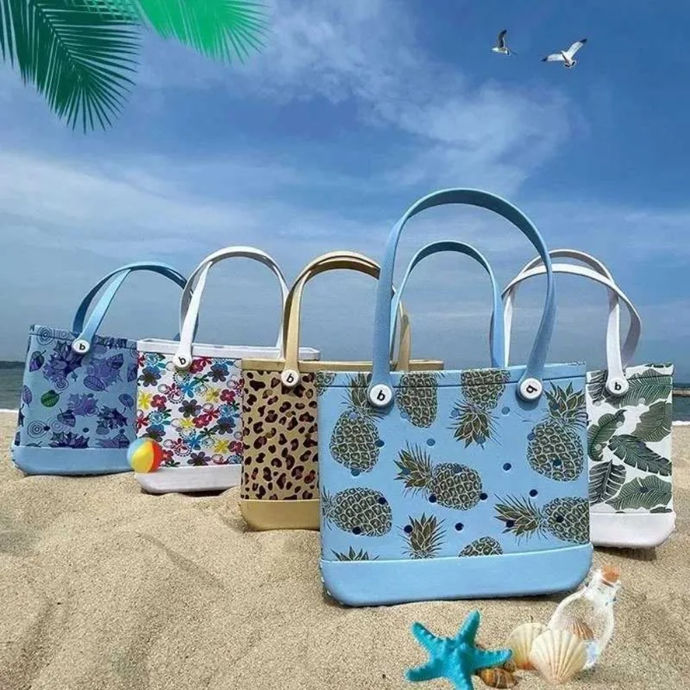L/XL Croc Bogg Beach Bag EVA Waterproof Makeup Bag Portable Womens Handbag Picnic Basket Travel Bag Jelly Croc Beach Bag Z 8.1