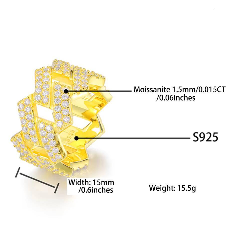 1PC Vvs Moissanite Ring 925 Sterling Silver Rings for Men 18k Gold Plated Fine Fashion Jewellery Diamond for Women Men