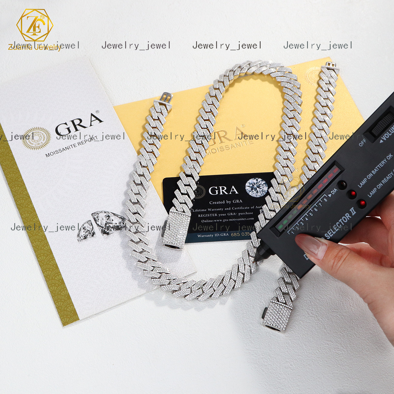 New Arrival Passed Diamond Tester 15mm 3rows Moissanite Chain Pass Tester Vvs Diamond Iced 925 Silver Miami Cuban Link Chain