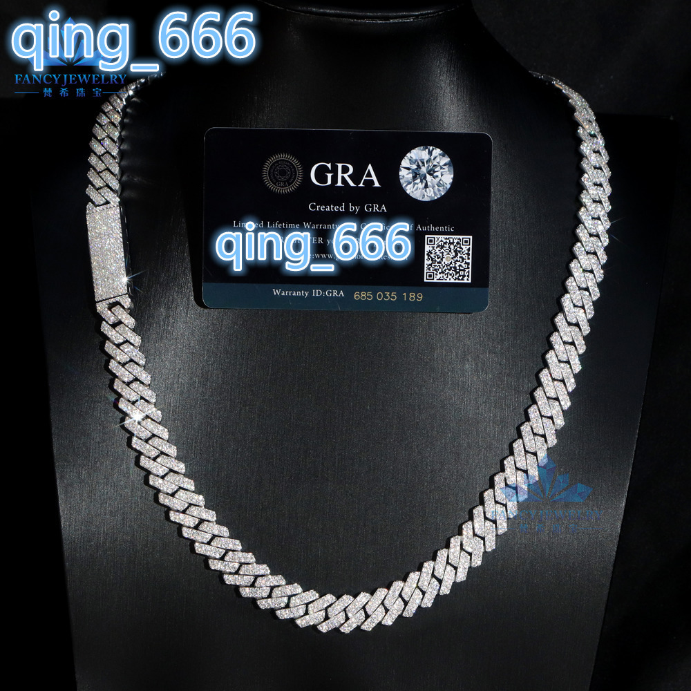 Hot Sale Cuban Link Necklace 8mm-10mm VVS Moissanite Diamond 925 Silver Gold Plated Iced Hip Hop Style Jewelry