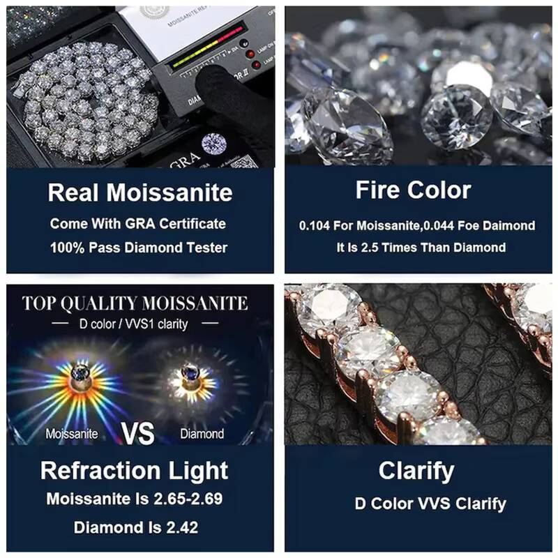 Hip Hop Jewelry Moissanite Necklace Men D Color Vvs Moissanite Chain Men Gold Plated Cuban Mossanite Link Cuban Moissanite Chain