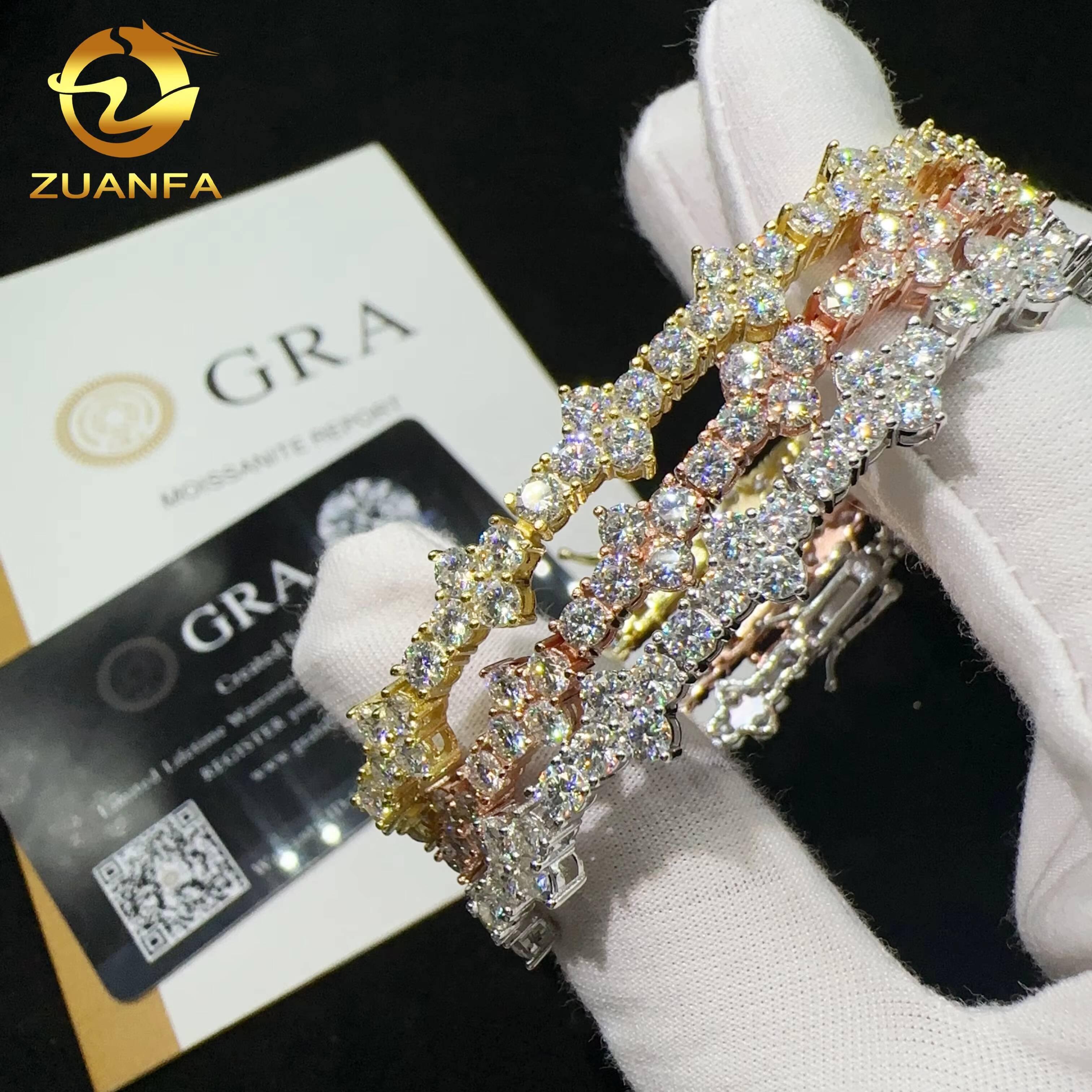 Hot Selling Sterling Silver 925 Lab Diamond Jewelry Iced Out Vvs Moissanite Hip Hop Jewelry Tennis Chain Bracelet