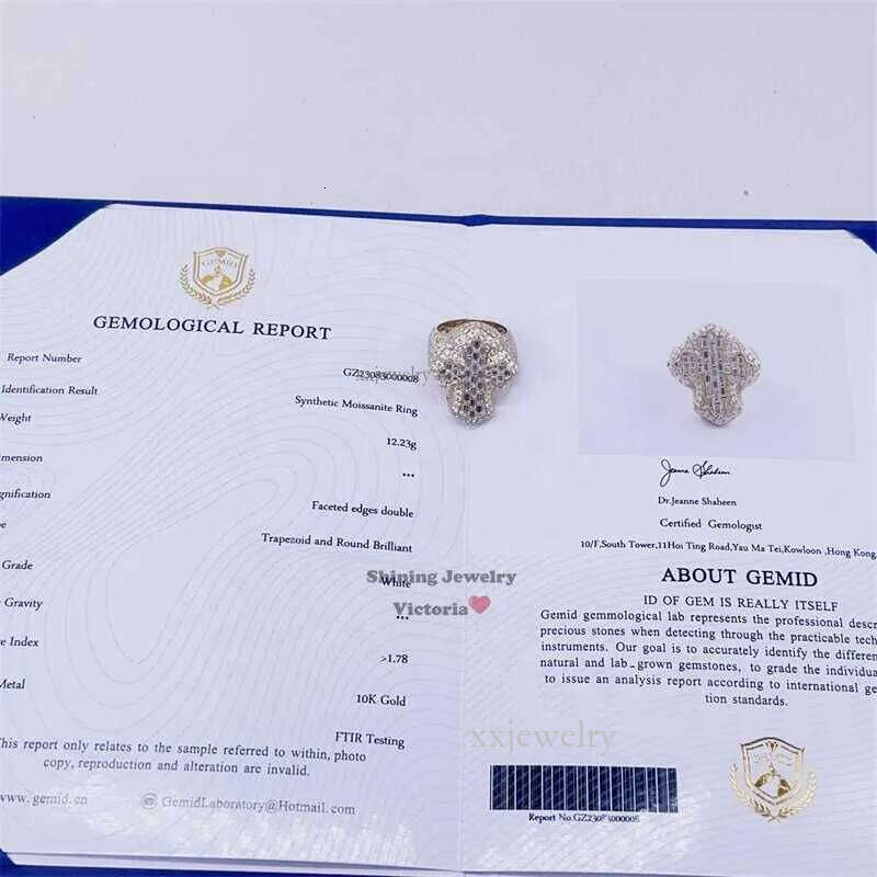Pass Dia Tester Man Hip Hop Ice Cream Baguette cut Moissanite 10k gold ring pass 100% test