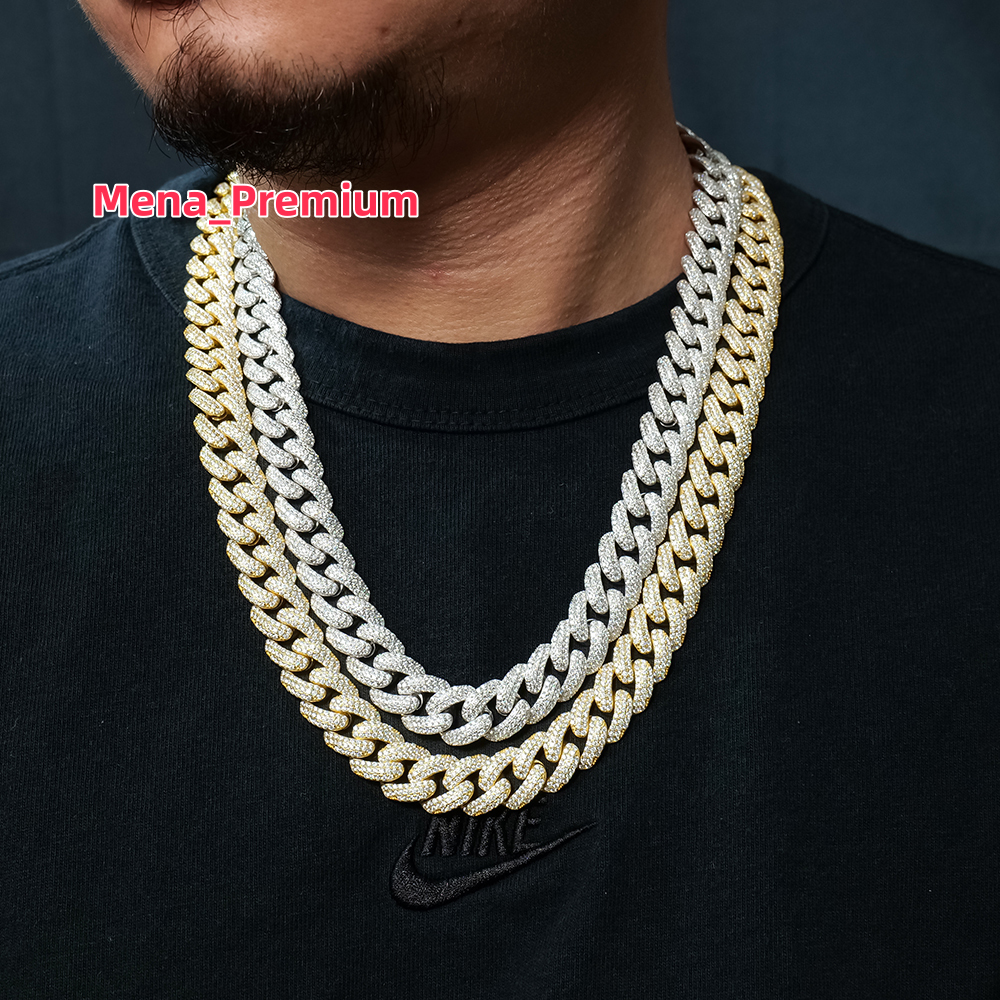 Custom Men Hiphop 10mm 18K White Gold Plated 925 Sterling Silver Iced Out Mossanite Moissanite Diamond Cuban Necklace Link Chain