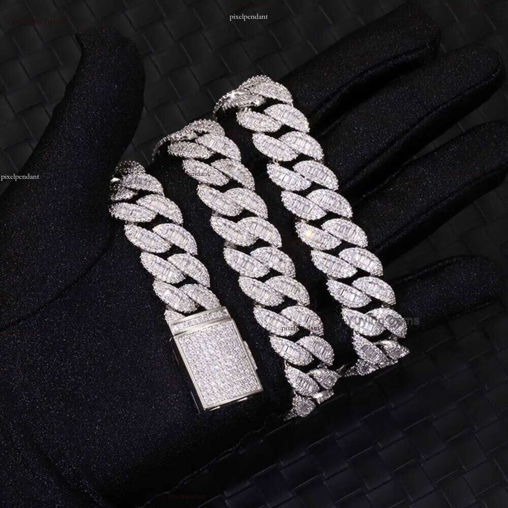 Jewelry d Color Vvs Baguette Moissanite Dia Solid Sier Cuban Link Chain for Hiphop Life