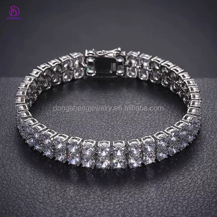 925 Silver Fine Jewelry Bracelet 4mm 2 Row Hip Hop Tennis Bracelet Iced Out VVS Moissanite Tennis Bracelet for Mens
