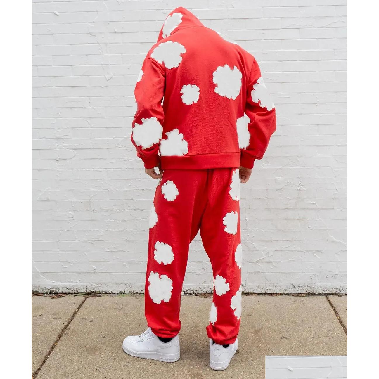 Mens Tracksuits Retro Harajuku Suit Foamed Printed Hoodie Loose Casual Longsleeved Sweatshirt For Men And Women Drop Delivery Appare Ot5Ei