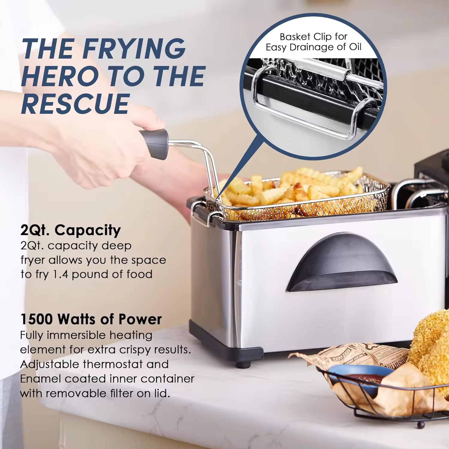 electric deep fryer 1500W 2L electric oil fryer stainless steel household small kitchen appliances electric fryer chips fryer fries fryer chicken frye